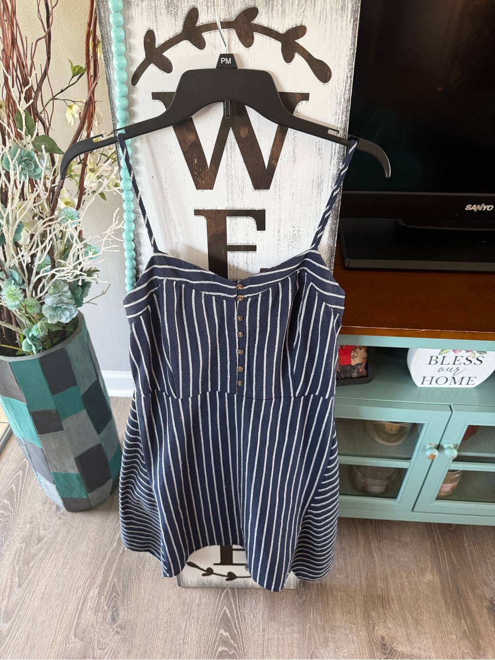 Universal Thread Navy and White Striped Spaghetti Strap Dress